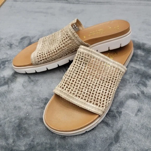 Matisse Sandals Womens 10M Beige Raffia Crochet Platform Slide Made In Italy - Picture 2 of 9